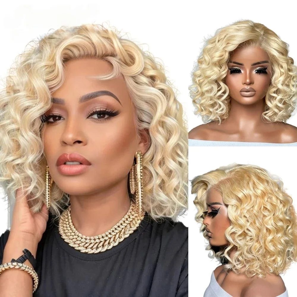 

Синтетический парик 613 блонд, кудрявый, 14 дюймов, с накладной волной, с кружевной передней частью 13x4 HD, прозрачный, без клея, термостойкий, по распродаже