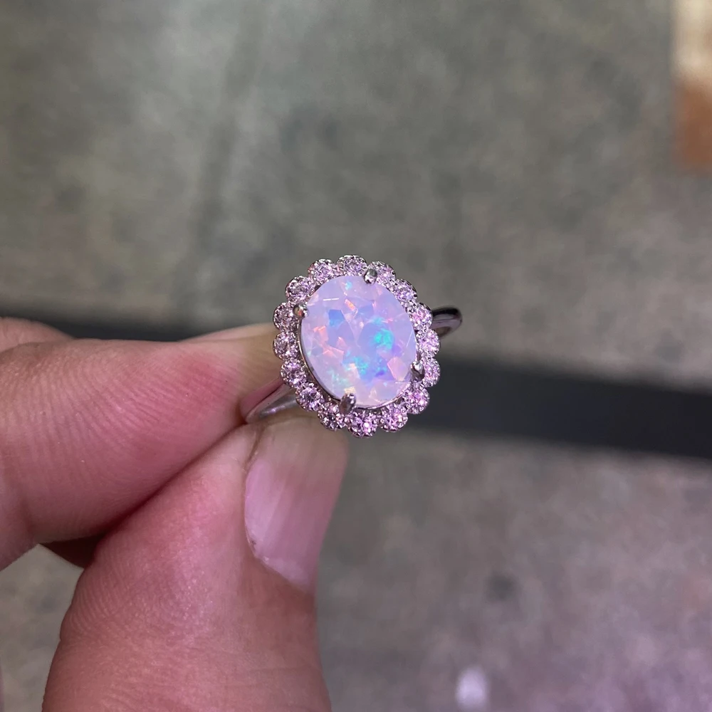 

Elegant Natural White Opal Rings Sterling 925 Silver October Birthstone 10*8mm for Women Birthday Party Fine Jewelry