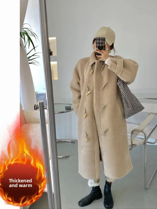 

Lamb Fur Jaet Women's Thiened Inteated Leather Fur Young Plu Eco-friendly Fur Coat Korean Sle Loose Fit Long Sve