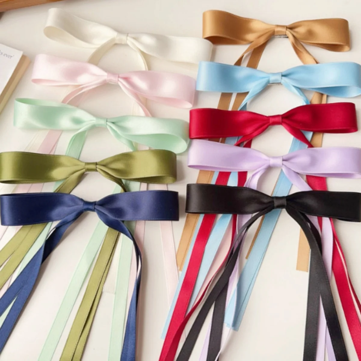 New Colored Satin Ribbon Bowknot Hair Clips Essential for Girl Braided Hair Bows Fashion Long Tassel Women Barrettes accessories image 5