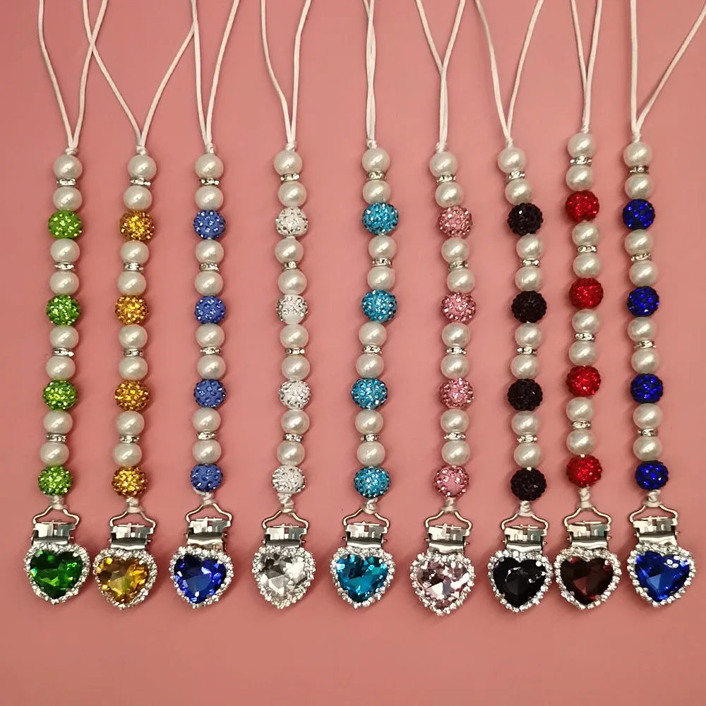 

1 шт., роскошная красивая цепочка для соски со стразами для новорожденных, винтажная цепочка с жемчугом и кристаллами, держатель для сосков, аксессуары для сосков