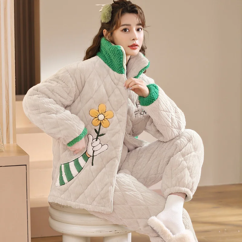 

Pajama Bottoms Woman Sets Cotton Design Forward Shrink Resistant Off Shoulder Long Sleeve Capri Pants Winter Loungewear Creative