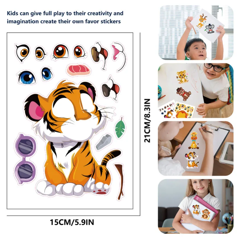 Make a face Stickers for Kids Toddlers Cartoon Safaris Animals Puzzle Stickers DIY Crafts Children\'s Enlightenment Cognition Toy