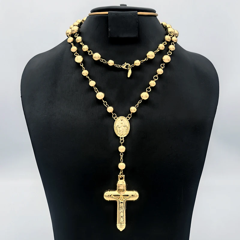 

Rosary Necklace With Cross Pendant Long Link Chain For Women Men 90cm Length Sweater Chains Hip Hop Jewelry Accessory Party Gift