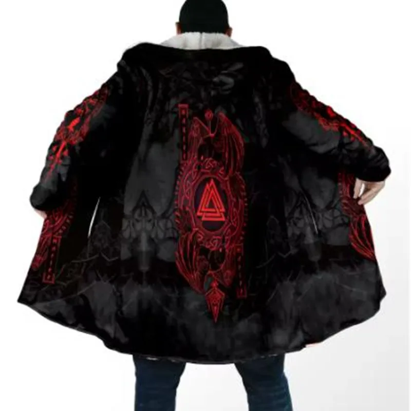 الرجال الشتاء موضة مقنعين عباءة مع التنين الوشم ثلاثية الأبعاد مطبوعة الصوف مقنعين عباءة محايد عادية سميكة الدافئة عباءة معطف Z0289 #6