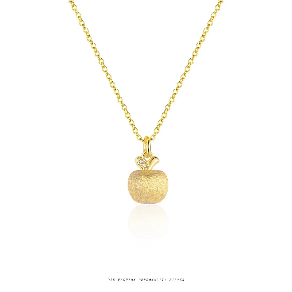 

S925 Sterling Silver Jewelry Matte Golden Apple Pendant for Women: Light Luxury, Stylish Accessory Ideal for Christmas Gifting