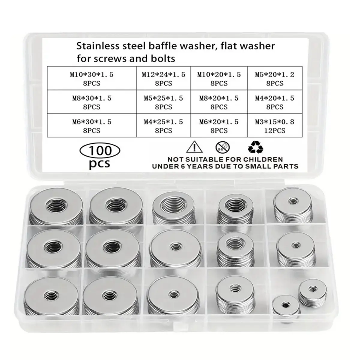~！【Best Seller】1 Set 100pcs Stainless Steel Washers Kit for Screws and Bolts, Assorted Sizes M3-