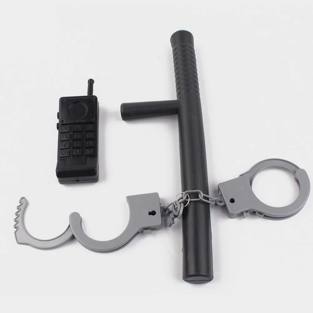 2 Sets Halloween Props Handcuffs Police Kids Policeman Cosplay Kit Costume Phone Role Handheld Child