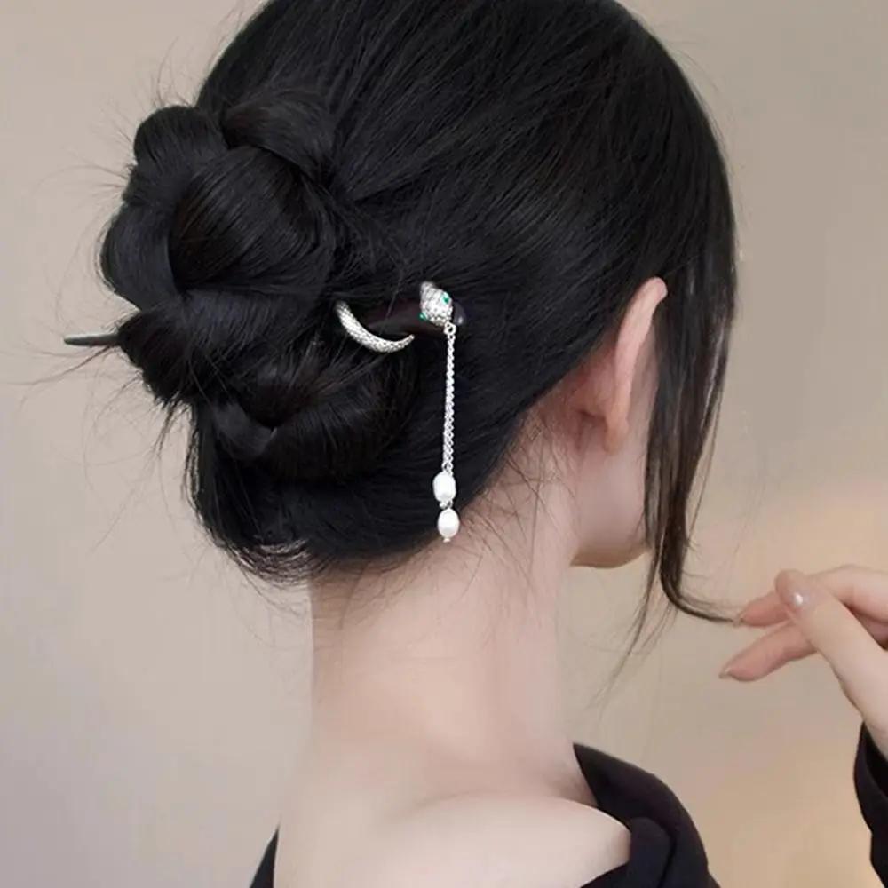 Rhinestone Wooden Hair Stick Chinese Style Hair Sticks for Buns Hanfu Hairpin Hair Chopstick Hair Accessories