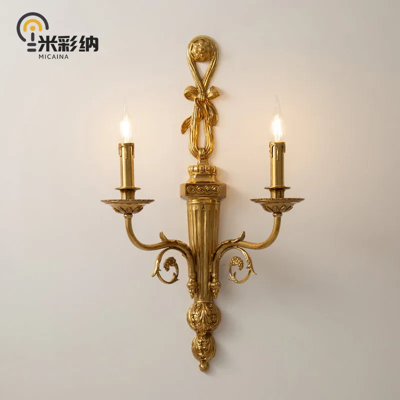 

French style copper wall lamp luxury retro European villa living room lamp dining room study bedroom bedside classical lighting