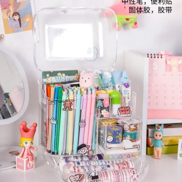 Large Capacity Pencil Storage Case Container Makeup Organizer Box Desktop Sundries Storage Box Stationery Box School