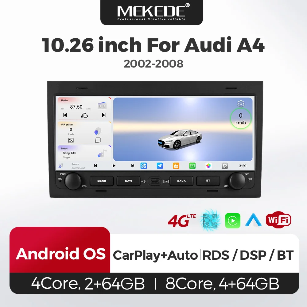 MEKEDE 10.26inch Carplay Car radio For Audi A4 B6 B7 S4 B7 B6 RS4 SEAT Exeo 2000-2009 GPS Navigation FM Audio Stereo Head Unit
