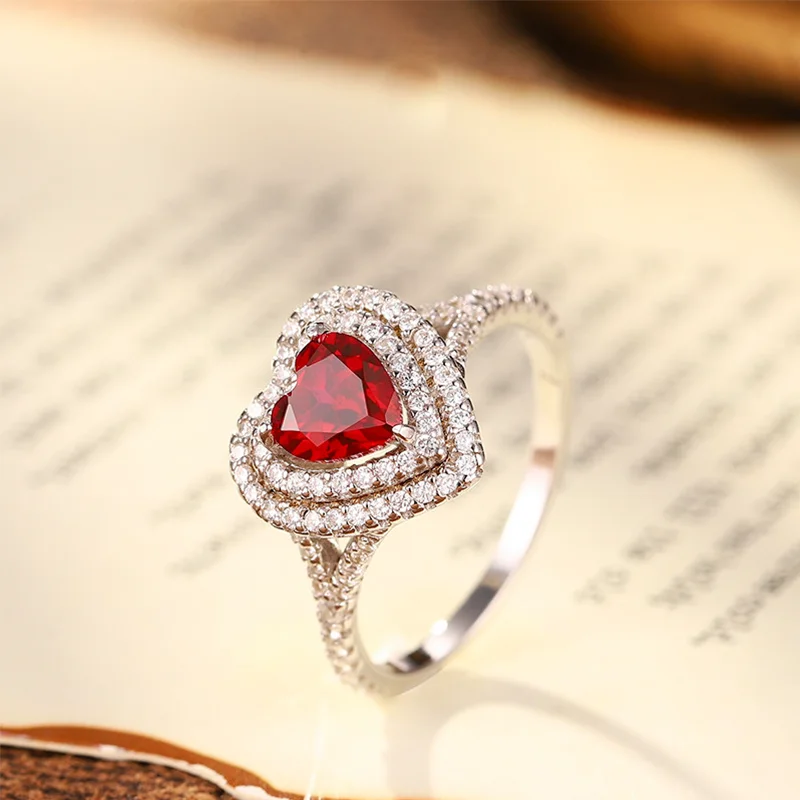 925 Silver 1.2 Carat Cultured Blood Red Sapphire Ring Classic Commute Versatile Ring Band