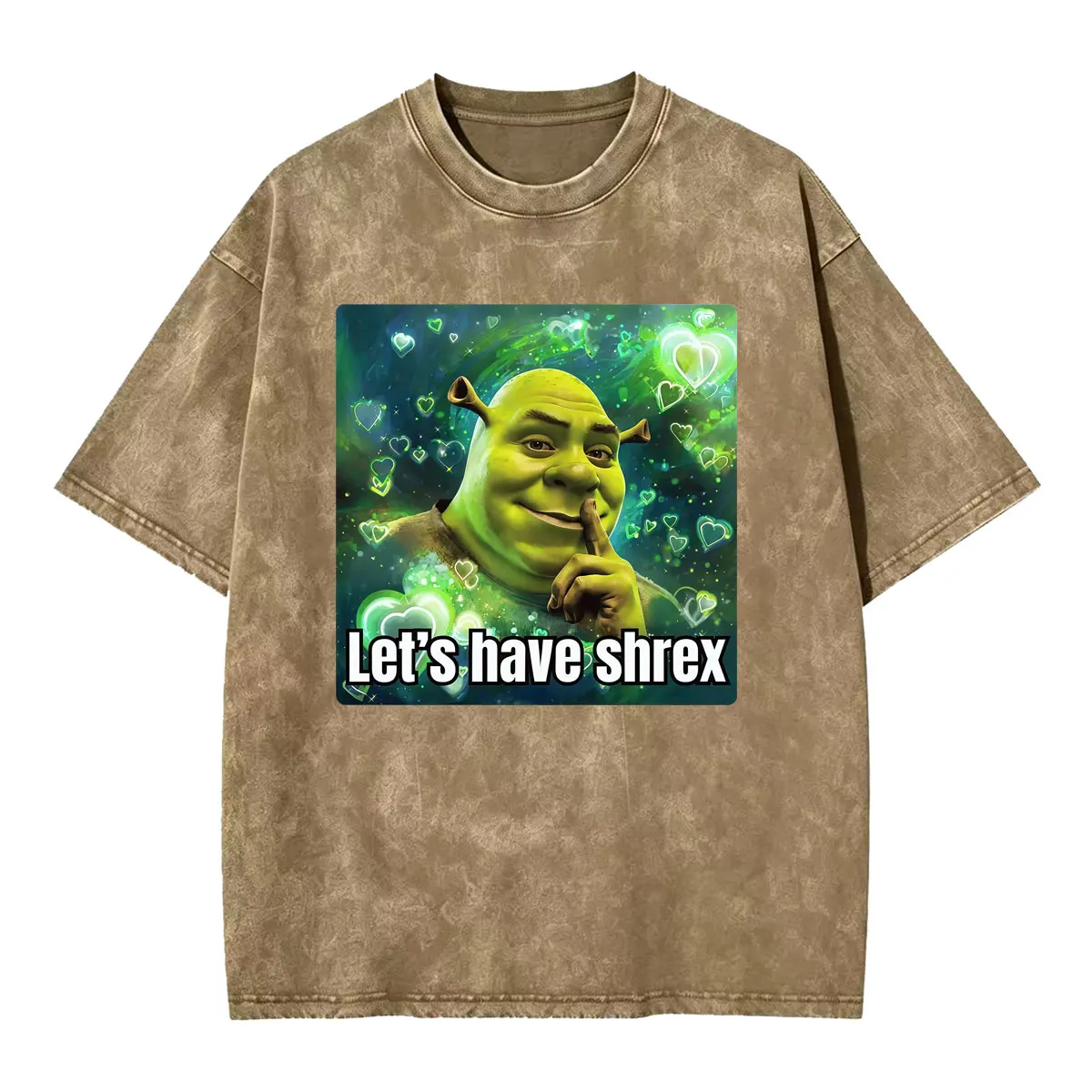 Let's Have Shrex Funny Shrek Meme T-shirt Men Women Cute Green Blue Hearts Vintage Washed T-shirts Summer Tops Oversized T Shirt