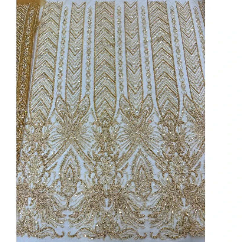 7Colors 122CM Wide Beaded French Wedding Lace Fabric for Sewing European American Court Style Dress Fabric 5Yards Long L020