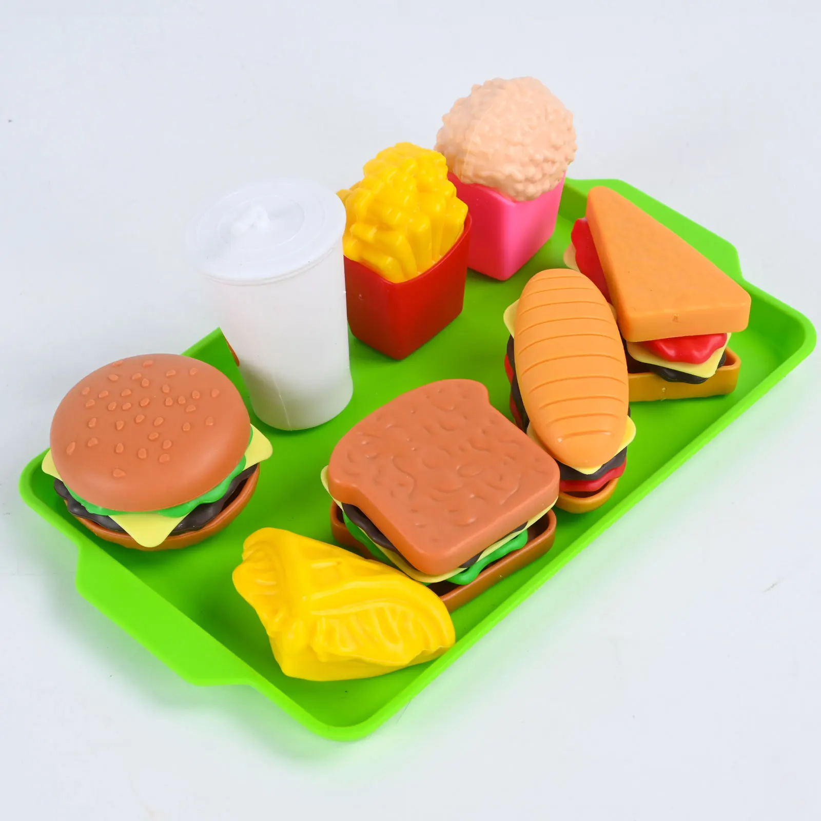 Hamburger 9-delige set maaltijd, frietjes sandwich, westerse keuken simulatie, thuis gekookt voedsel, jongens en meisjes, kinderspeelgoed