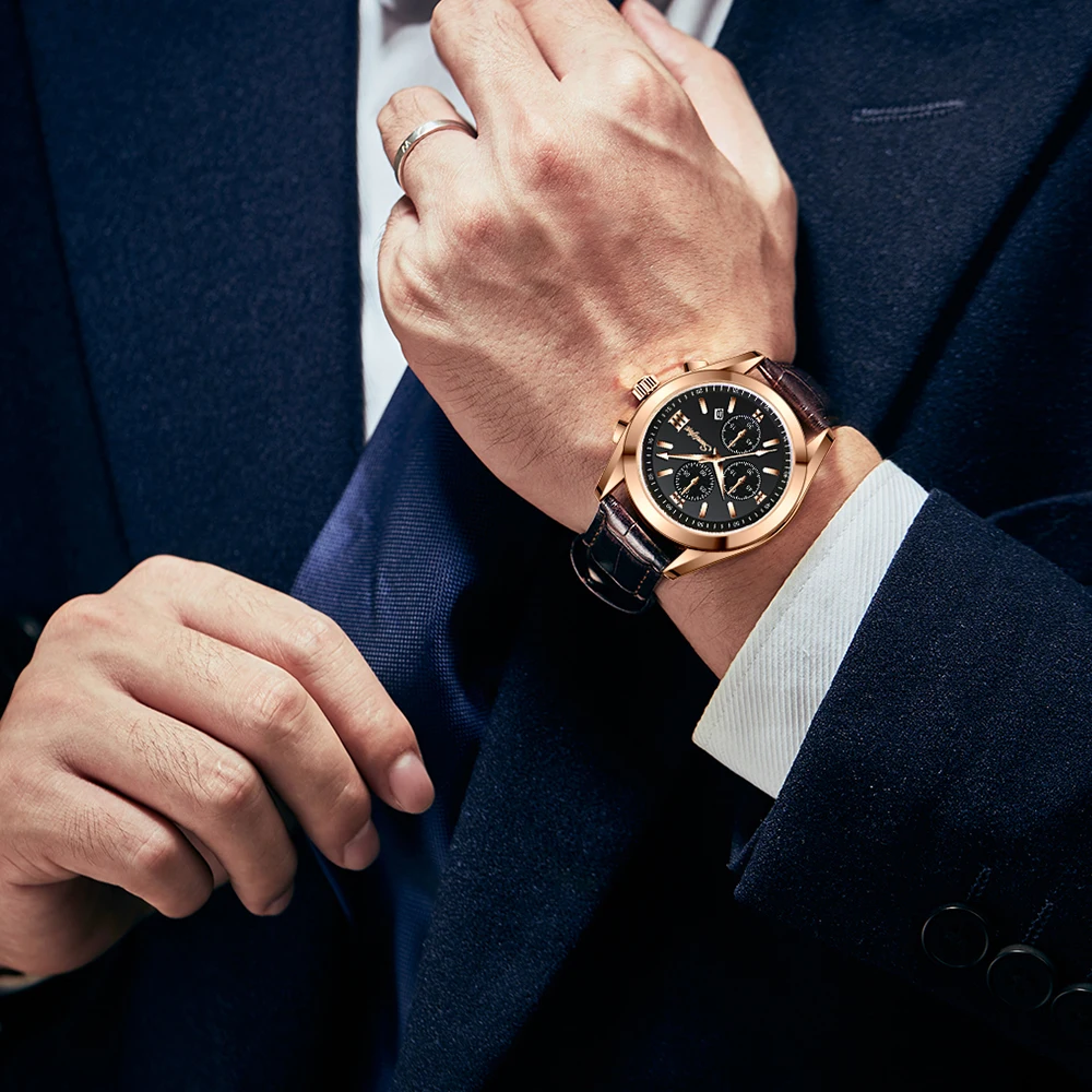 Sunlifex Men's Watch Fashion Business Calendar Waterproof Leather Strap Watch