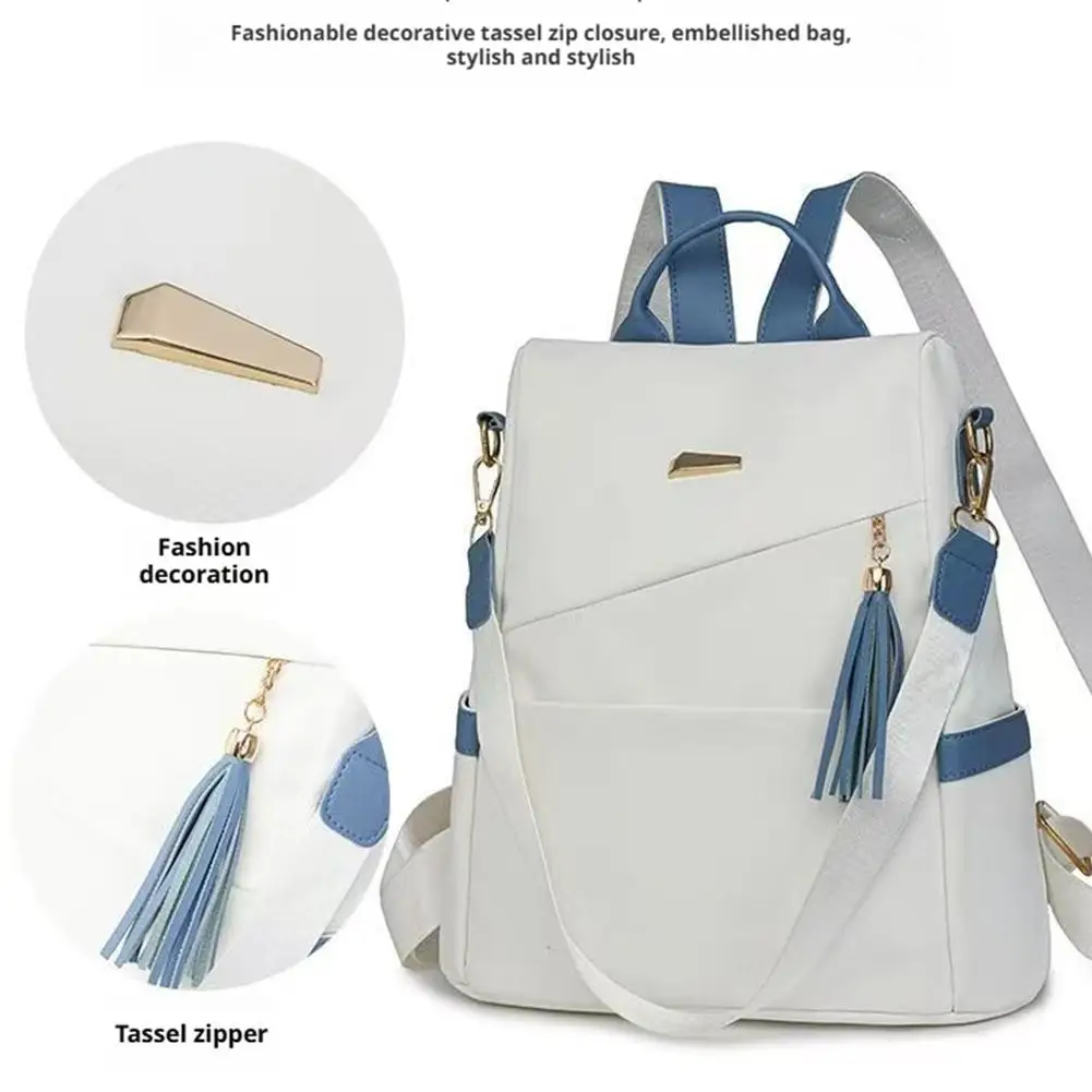 حقيبة ظهر نسائية من قماش أكسفورد على الموضة لعام 2025 مضادة للسرقة وسحاب خلفي بسعة كبيرة حقيبة سفر غير رسمية بكتف مزدوج حقيبة طالب