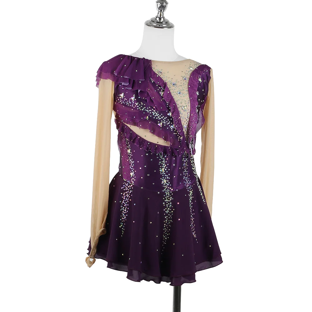 Zagitova Customized Figure Skating Dress For Women Girls Ice Skating Skirt Performance Competition With Shiny Diamond Purple