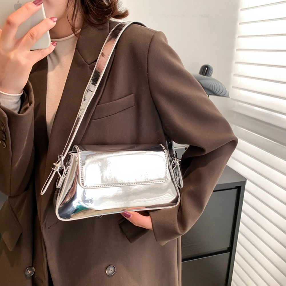 Luxury Designer Handbags for Women Laser Armpit Bag Brand Shoulder Bag Silver Chic Female Top Handle Bag Shopper Tote Bag Purse