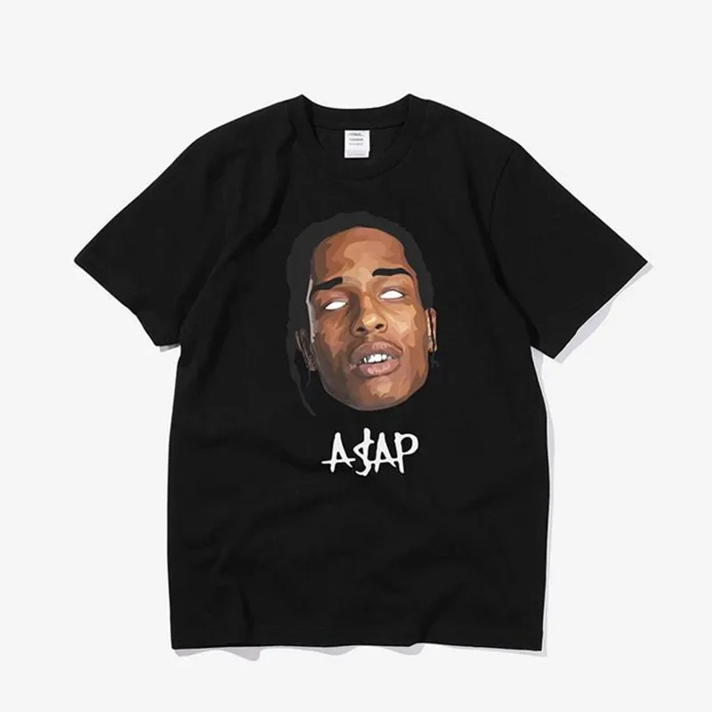 ASAP Rocky A$AP Portrait Graphic Aesthetics T shirts Men Women Hip Hop Cotton Short Sleeve Loose Couple Top Casual Harajuku Tee