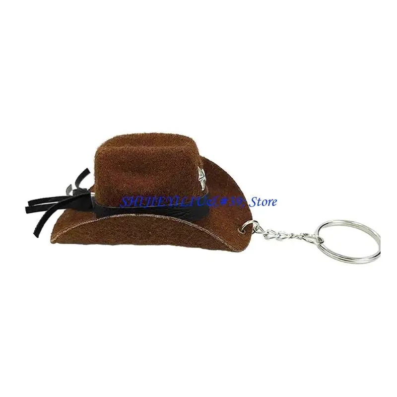 E21F Stylish Cowboy Hat Keychain Pendant Western Tribal Keyrings Phonechain Accessory