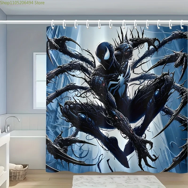 

1 шт. Душевая занавеска MARVEL Venom - полиэстеровая декоративная занавеска для ванной комнаты с крючками, машинная стирка, дизайн с изображением супергероев Marvel.