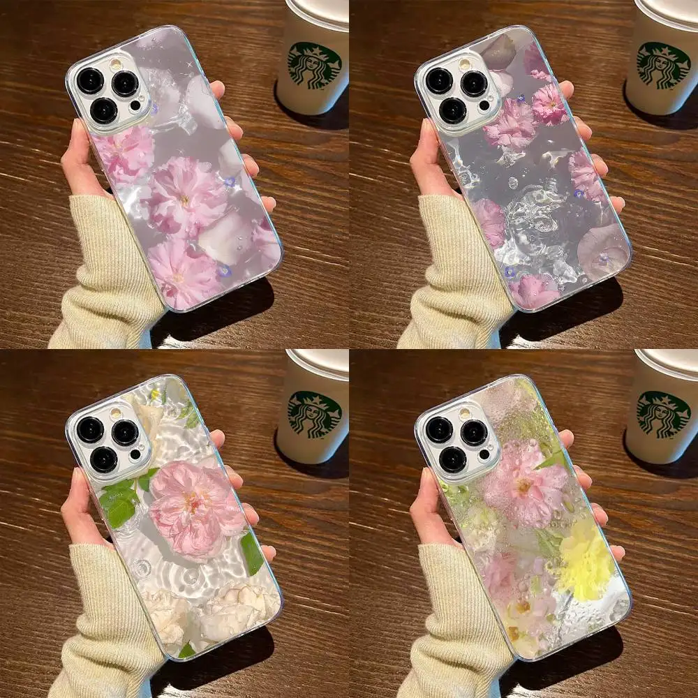 

Flowers in Water Realistic Phone Case For iPhone17,16,15,14,13,12,11 Plus,Pro Max Soft Transparent Cover