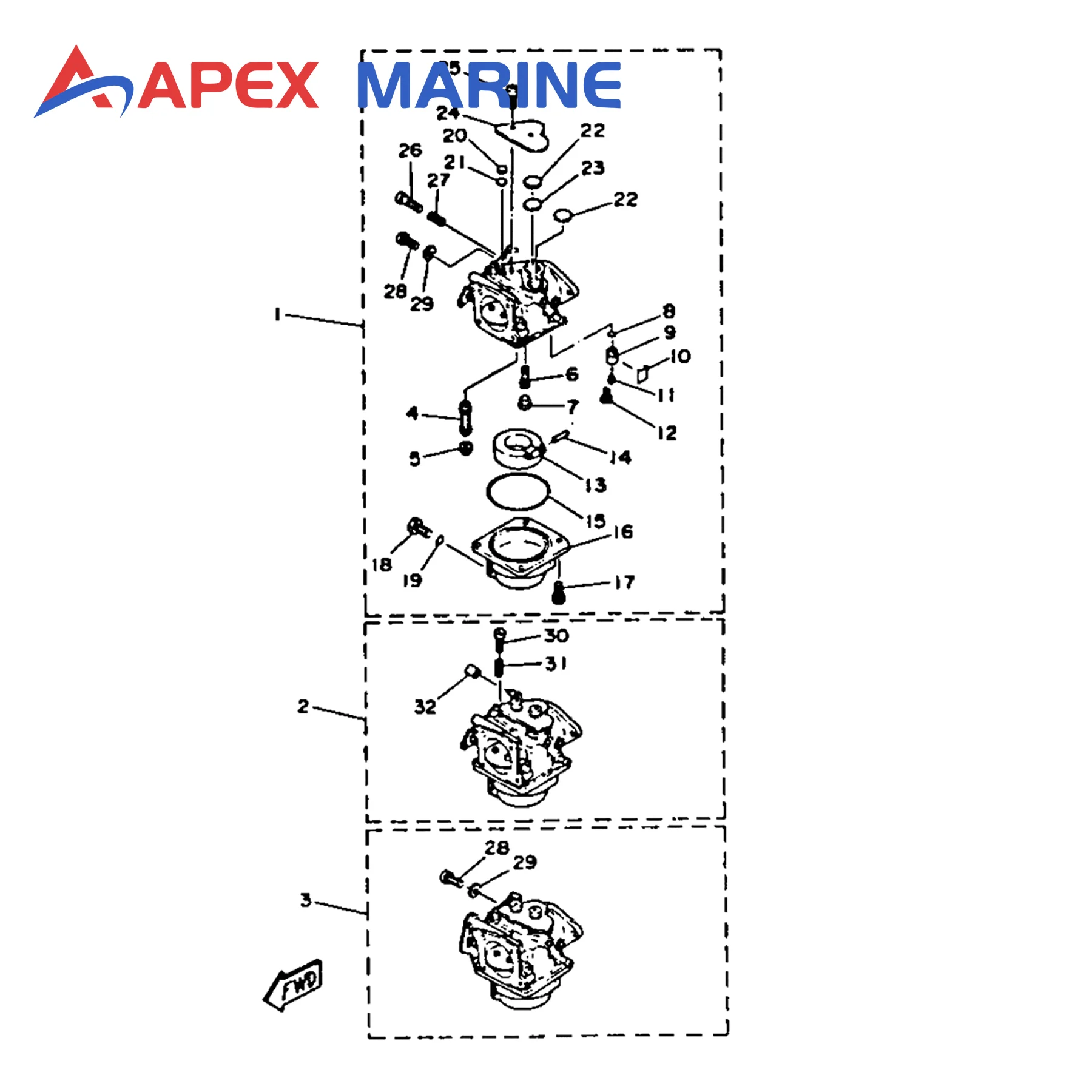 688-14301-40 Carburetor Assy with Gaskets for Yamaha 2-Stroke 75 85 HP 3Cyl Marine Outboard Engine 688-14302-40 688-14303-40