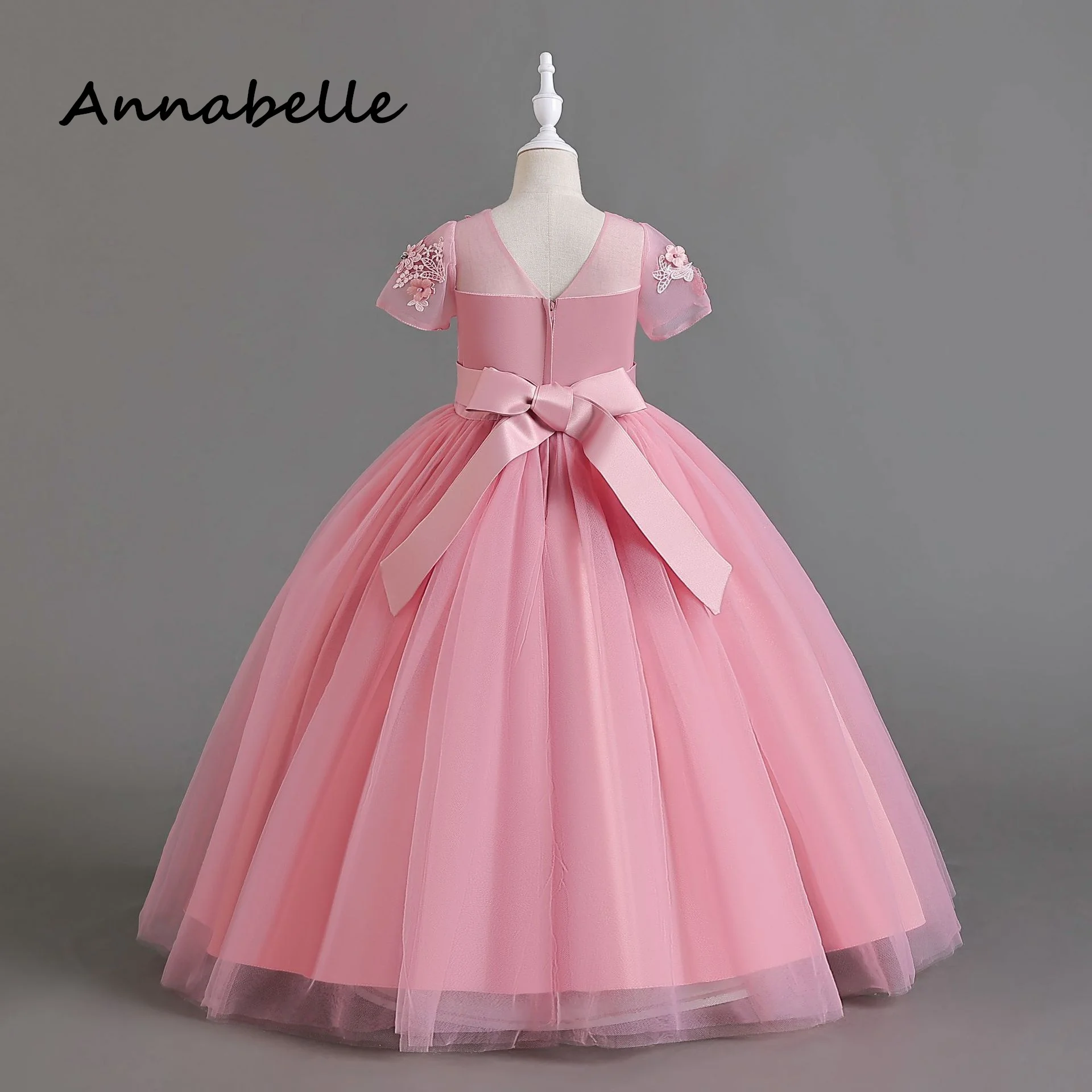 Annabelle Blume Baby Mädchen Bogen Kleid für Hochzeiten Vestidos Para Niñas Party Kinder Spitze geschwollene elegante Weihnachts prinzessin Kleider