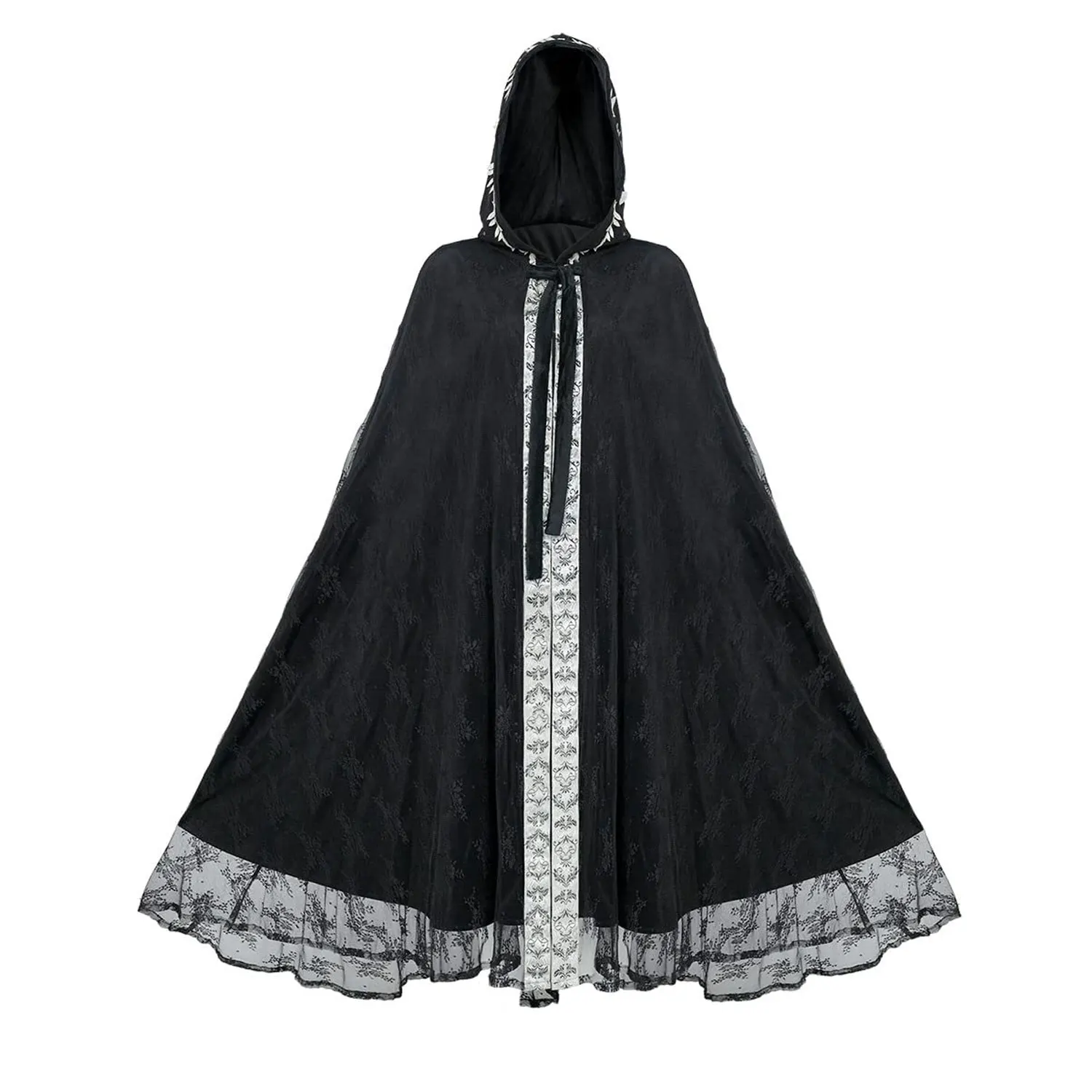 

Medieval Lace Cape Vintage Gothic Hooded Cloak Coat Adult Halloween Vampire Devil Wizard Cape Robe Gown Party Cosplay Costume