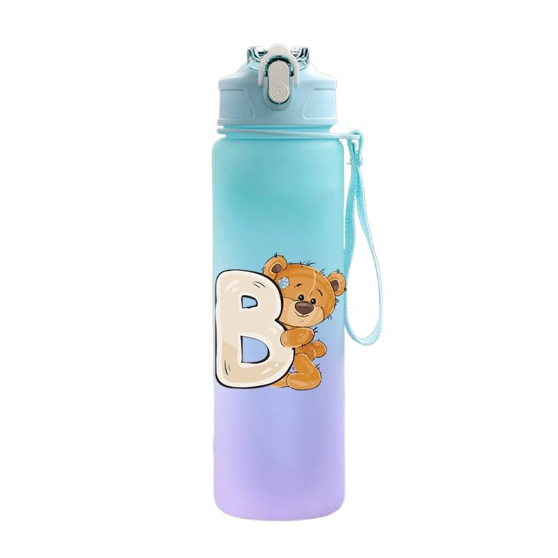 Cartoon 750ml Water Bottle Letter Printed Lovely A-Z Large Capacity Drinking Cup Portable Outdoor Sports Water Cup Children Gift