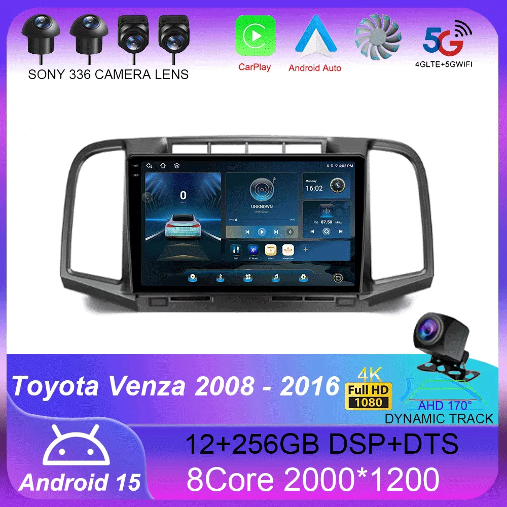 

Для Toyota Venza 2008-2016 Carplay Auto 4G + WIFI GPS автомобильный радиоприемник навигация мультимедийный видеоплеер стерео BT Android 14