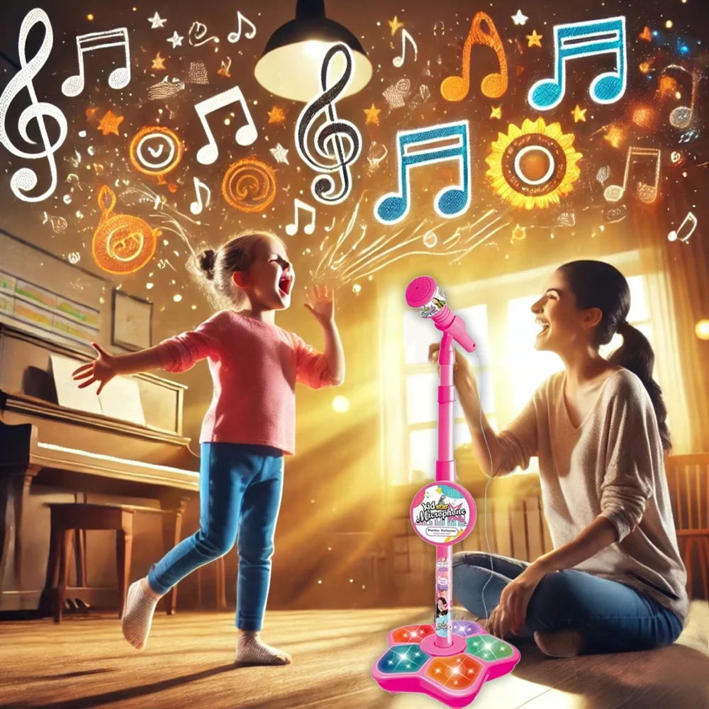 

HESHENGLI-5352A Pink Microphone Musical Speaker With Popular Song Music Instrument Toys Educational Birthday Gift For Girl Boy