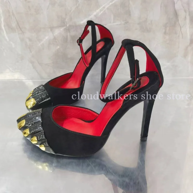 Trendy Gold Five Toe Split Toe Design Stiletto Sandal Summer Fashion Gladiator Sandals Street Sexy Ankle Strap Buckle Dress Shoe image 6