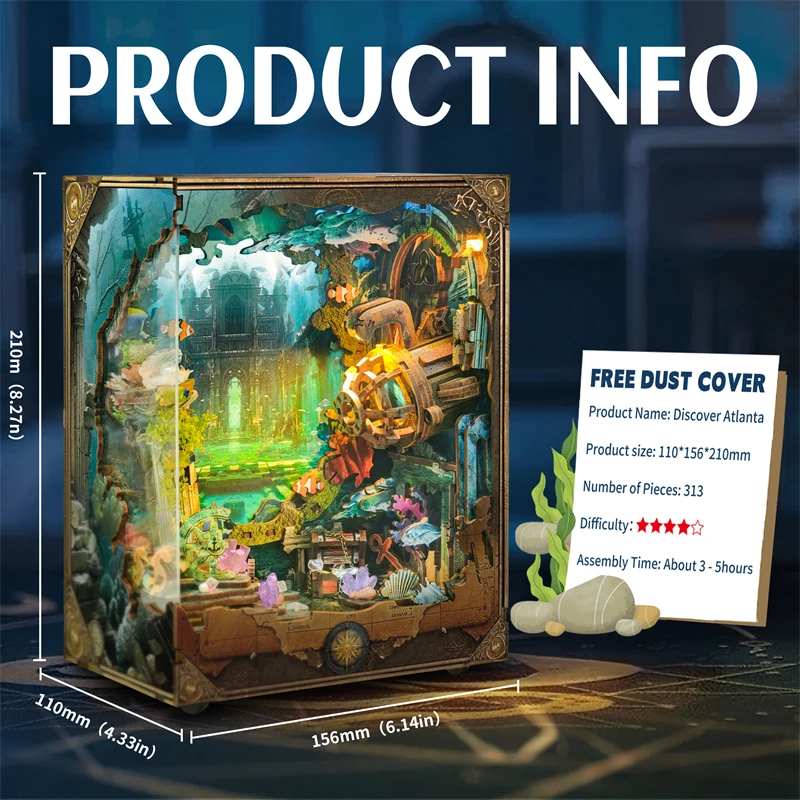 Coin de livre à monter soi-même, Kits de modèles miniatures en bois, serre-livres du monde sous-marin, Puzzle 3D avec bibliothèque légère, cadeaux d'anniversaire pour amis