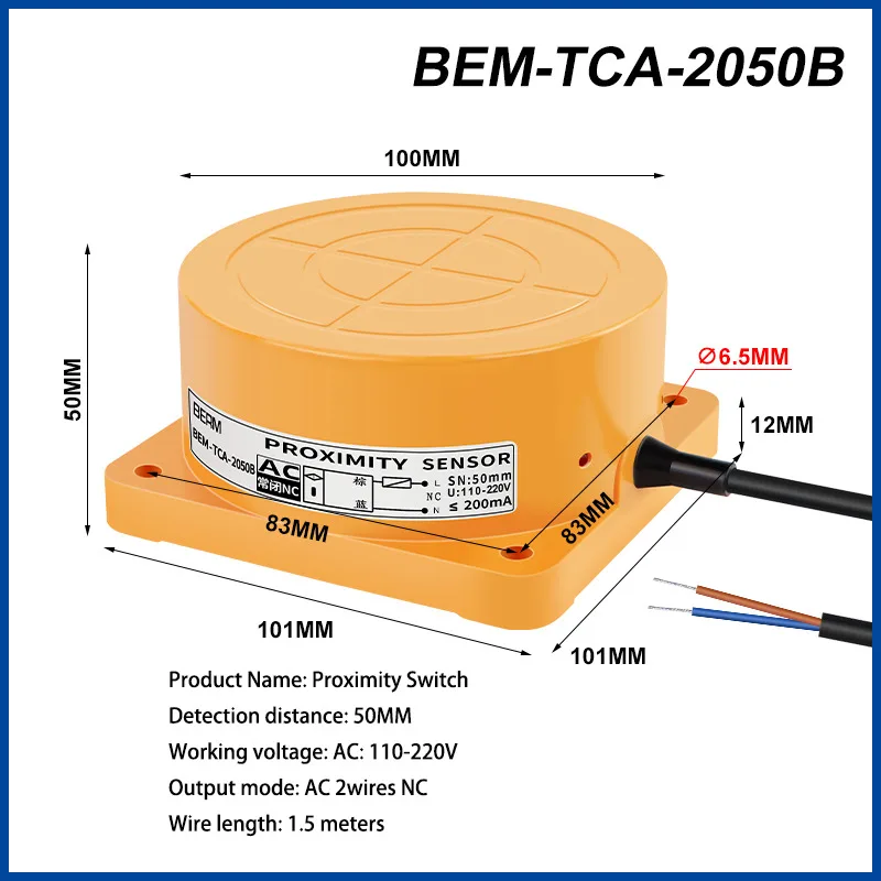 TCA-3050A/B/C/D  Inductive Proximity Switch  40 60 80 Distance Three-Wire NPN Normally Open 24V Metal