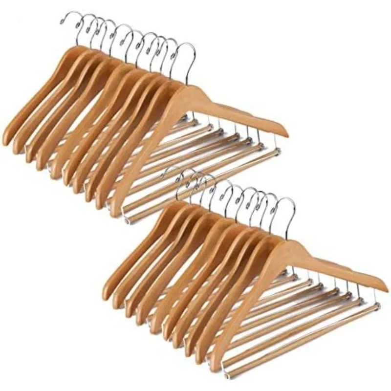 Wooden Hangers Beautiful Sturdy Suit Coat Hangers with Locking Bar Glossy Natural Wood