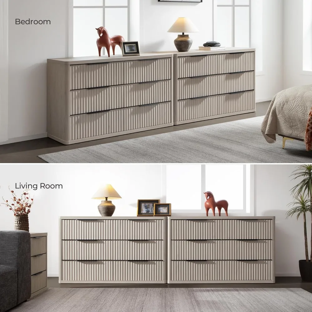 寝室やクローゼットの収納に最適な、大容量の6段チェストとテレビスタンドセット