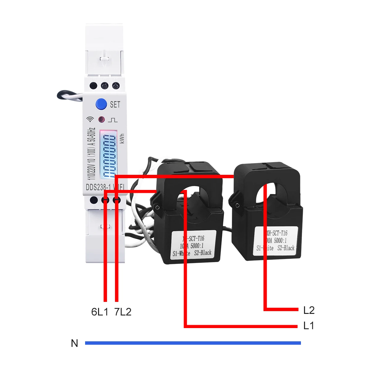 100A Din Rail 18mm 2 Phase 3 Wires WIFI Smart Energy Meter Power Consumption KWh Meter Wattmeter 110V+110V view 6