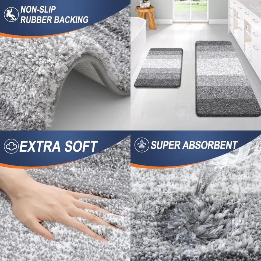 

Bathroom Rug Set 2 Piece, Soft Absorbent Microfiber Bath Rug Set, Non-Slip, Machine Wash Dry, Plush Shaggy Bath Mats for Bathro