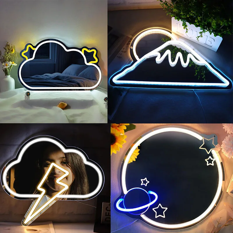 

Mirrored LED Neon Light USB Powered Dimmable Wall Decor Applies to Dressing Room Bedroom Locker Living Room Decorative Light
