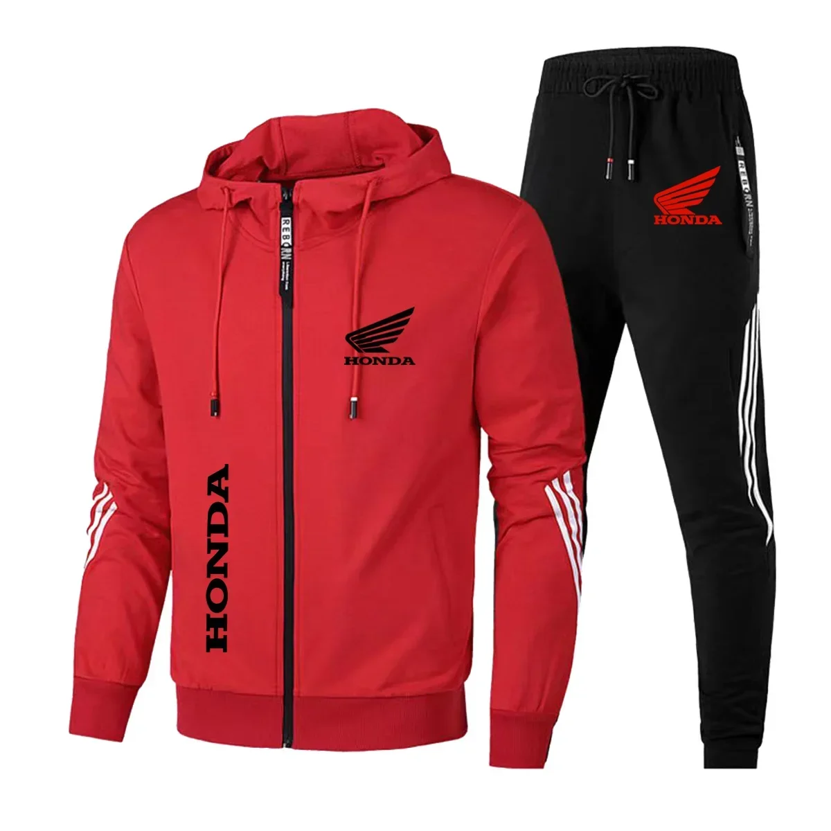 

Spring Honda Wing logo sports stripe set, men's zipper casual sportswear, sports two-piece set, Honda men's sportswear
