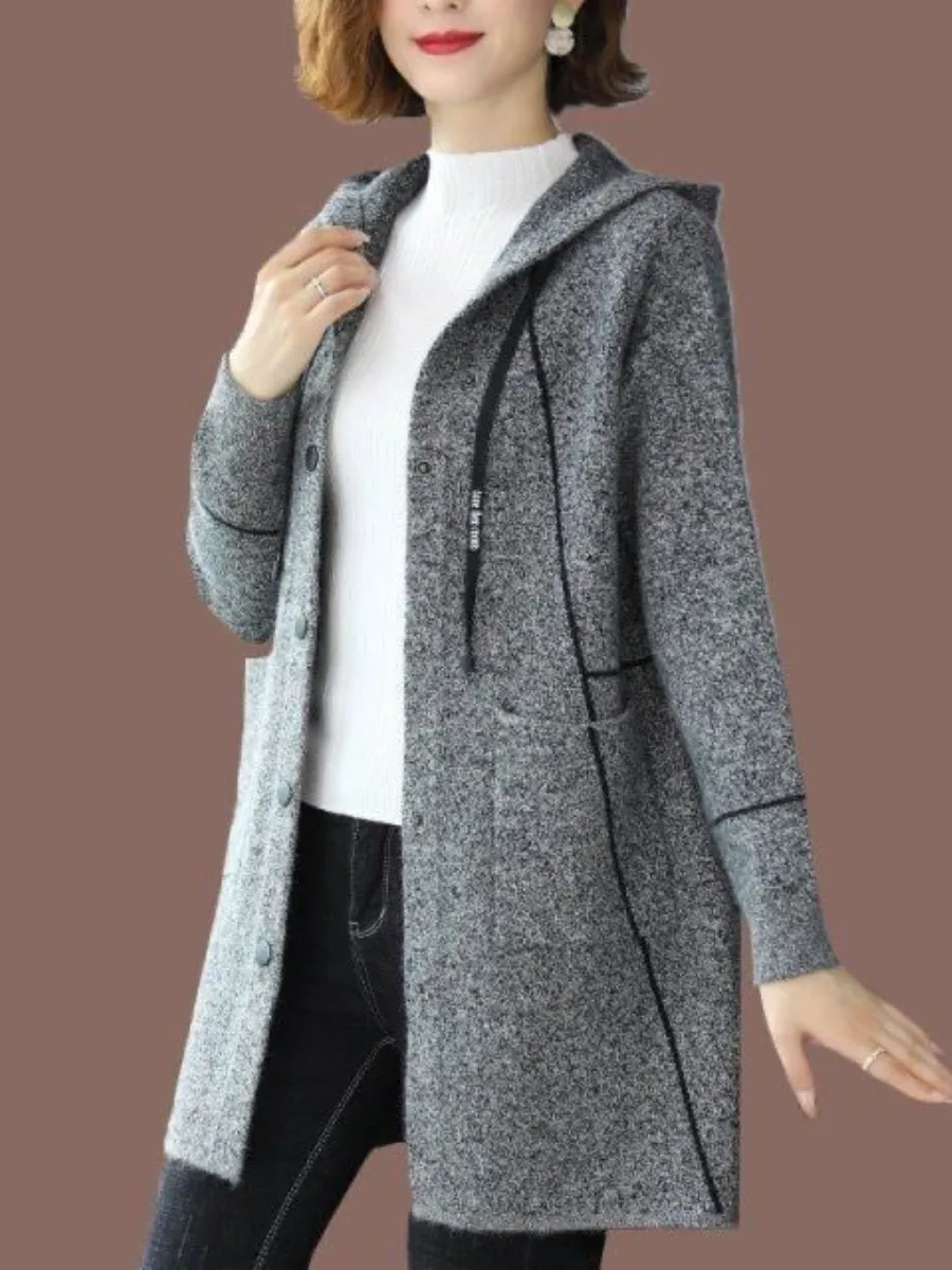 

High-End plus Size Double-Faced Woolen Coat with Hood Slimming Loose Outerwear Autumn Winter Set Multi-Piece Set for plus Siz...