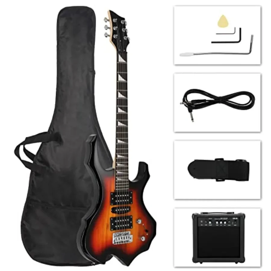 Beginner electric guitar kit for practice and learning: 36-inch HSH pickup, rosewood fingerboard, sunset color, includes amplif