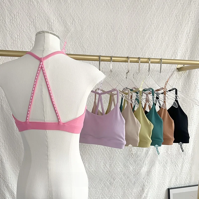 

Naked Neck Sports Bra for Women Sexy Backless Yoga Top Shockproof Vest for Running Large Triangle Design Sportswear