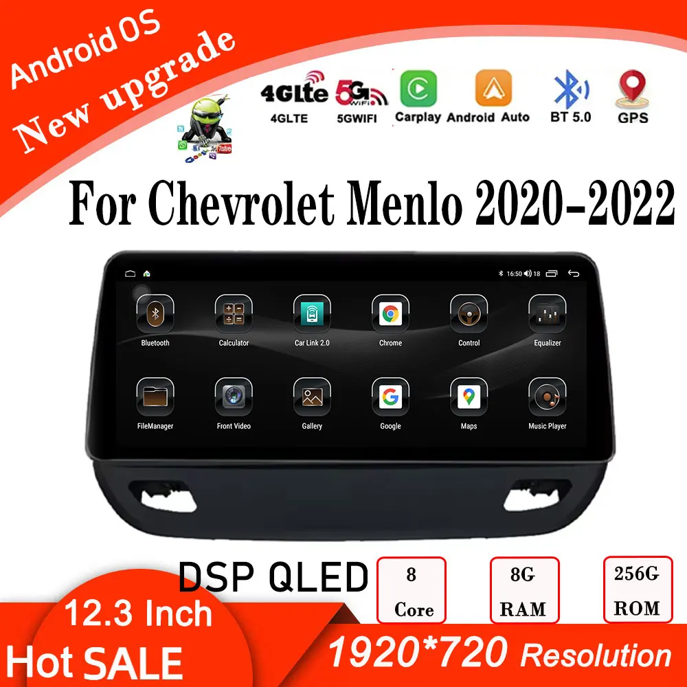 

12.3 lnch QLED DSP For Chevrolet Menlo 2020-2022 Android 14 Car Radio Multimedia Player CarPlay Navigation GPS 4G WIFI Auto