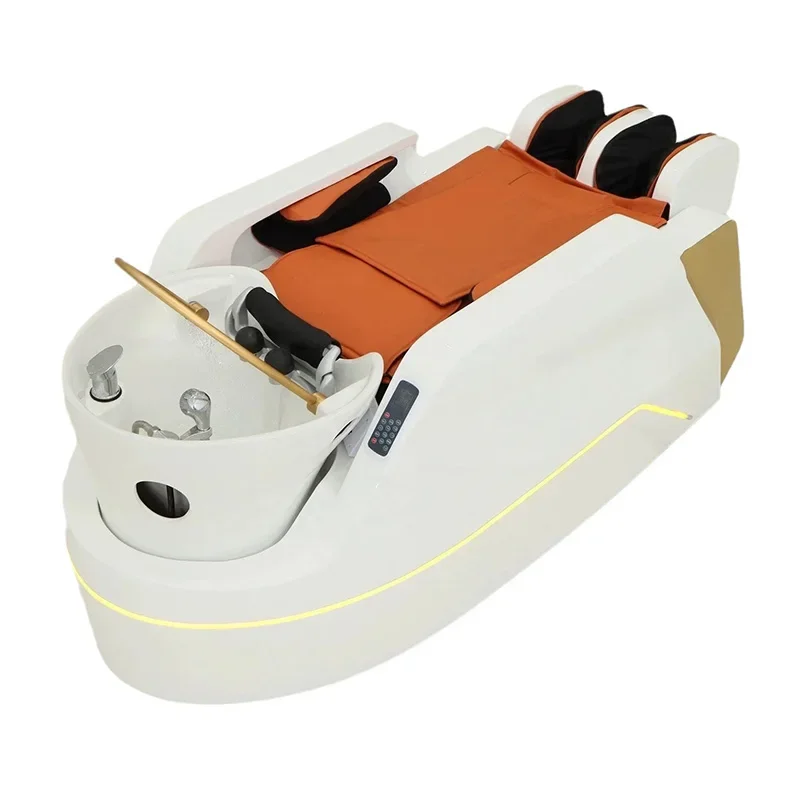 Thai color can be customized white gold shampoo massage bed with manipulator color light can lie flat automatically