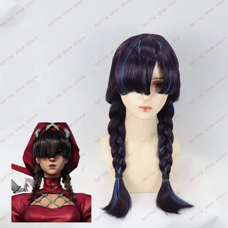 DY20Rivals Psylocke Blood Kariudo 코스프레 의상 합성 머리 중간 길이 검정색 보라색 할로윈 파티 Wig25