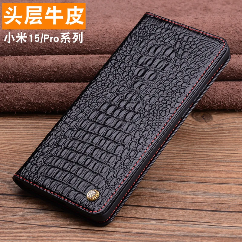 Wobiloo Luxury Genuine Leather Magnet Clasp Phone Case For Xiaomi Mi 15 Mi15 Pro Kickstand Holster Protective Funda Cover Cases